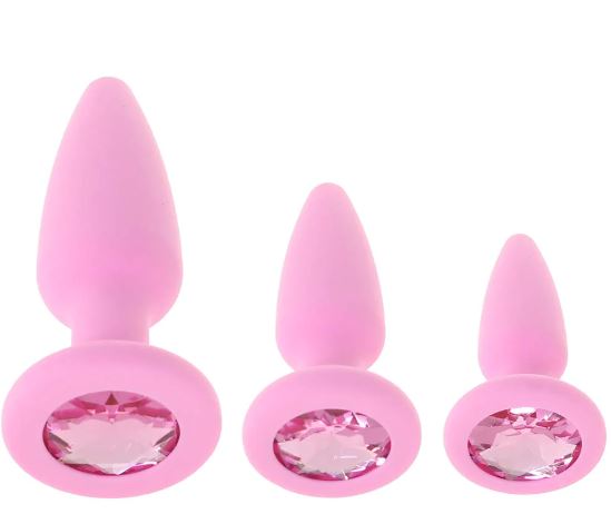 First Time Crystal Booty Anal Plug Set in Pink